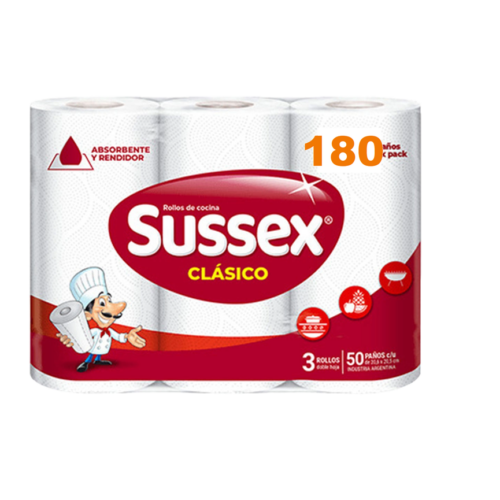 ROLLO COCINA SUSSEX CLASICO X 3 U 180 PAÑOS